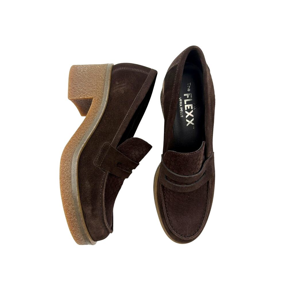 Brown Italian Suede Chunky Platform Penny Loafers The FLEXX EU 37 US 6.5 7 NWT